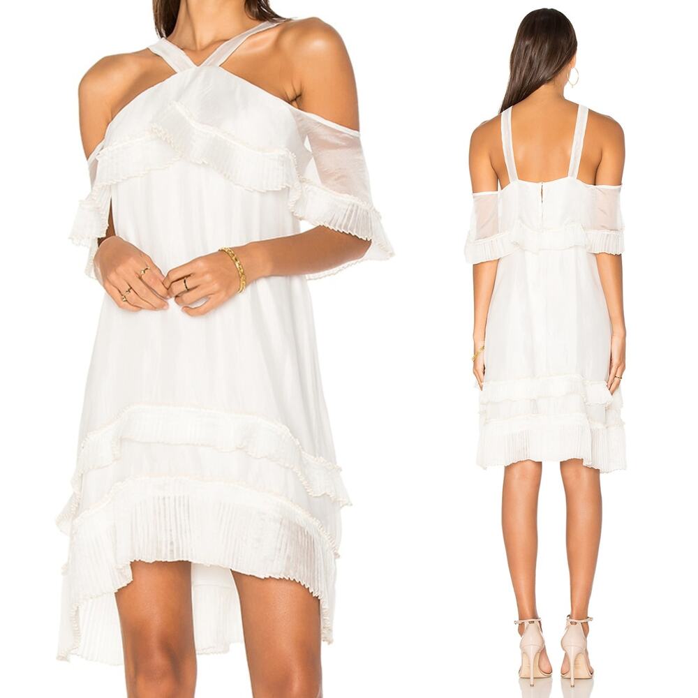 DELFI COLLECTIVE 'Blake' Pleated Chiffon Halter Flounce Dress SMALL NWT